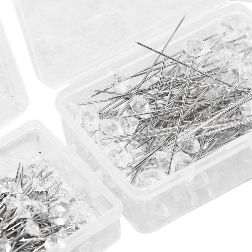 

100 шт Пластик + Метал Прозорі Шпильки для Квітів Флористичні Вироби Кристалічні Шпильки з Голівками у вигляді Діамантів білий