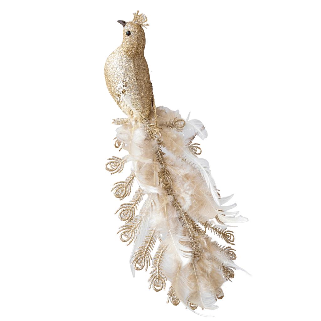 Realistic Peacock Ornament With Golden Glitter Feathers For Christmas Tree Home Garden Decorations