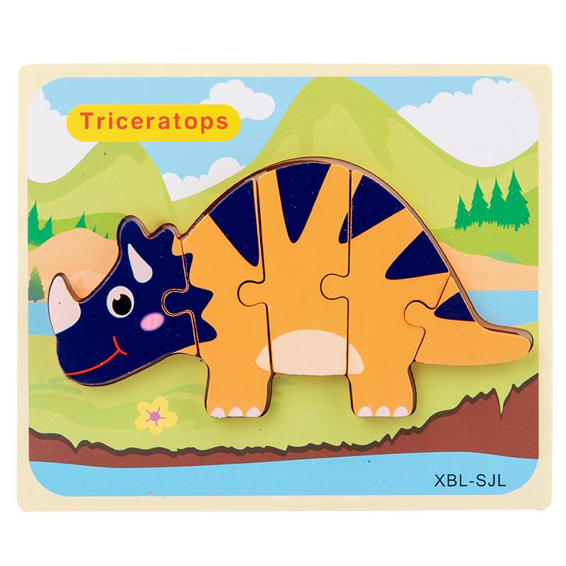 Baby Wooden Cartoon Dinosaur 3D Puzzle Jigsaw For Kids Boy Girl Montessori Early Learning Educatioanl Puzzle Toys