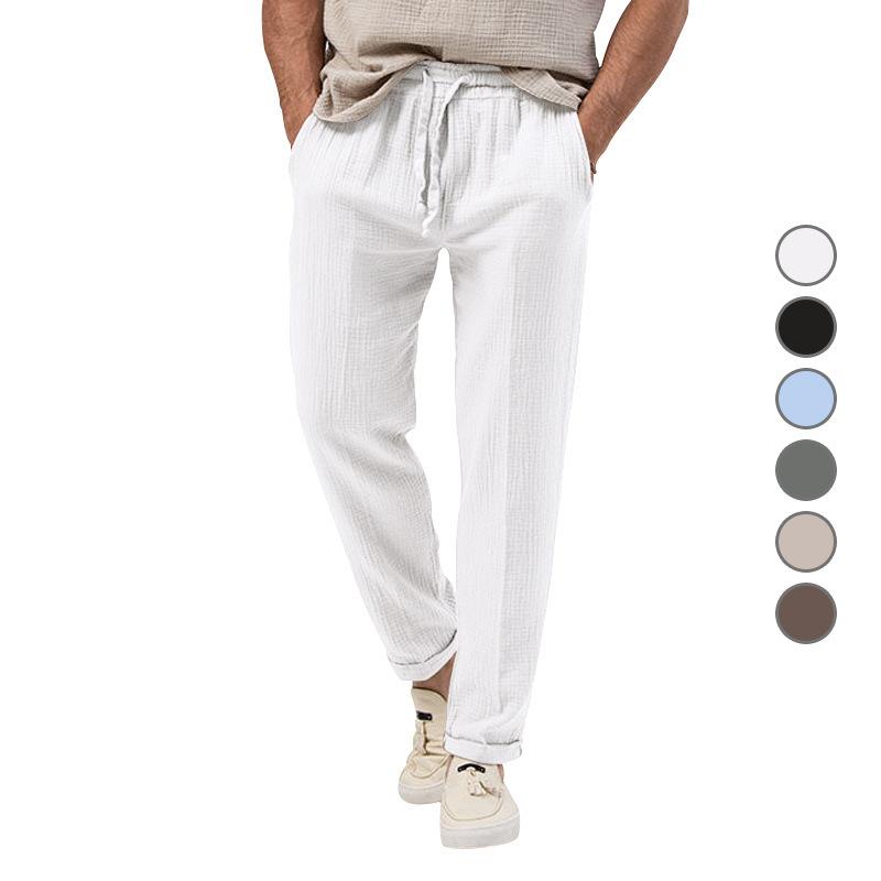 

Summer Men s Breathable Solid Colour Bubble Trousers Large Size Loose Men s Casual Trousers M білий