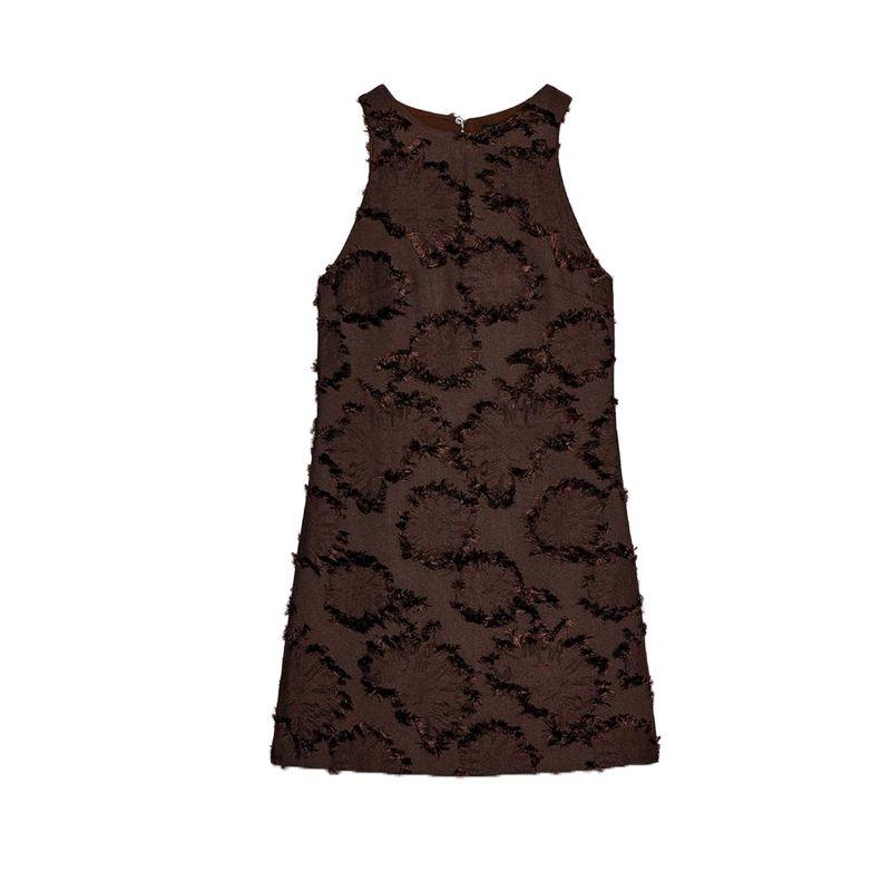 

Summer Women s Back Split round-Neck Sleeveless Frayed Texture Fabric Mini Dress 7969031 Brown L