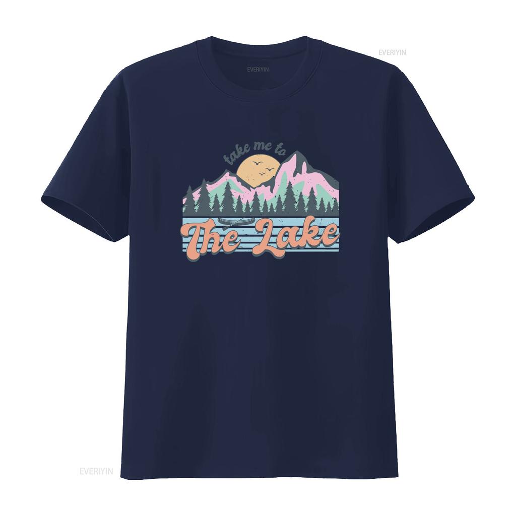 Retro Vintage Take Me To The Lake Mountain Sunset Nature Outdoor Casual Print T Shirt Vintage Washed Designer Clothes Stylish