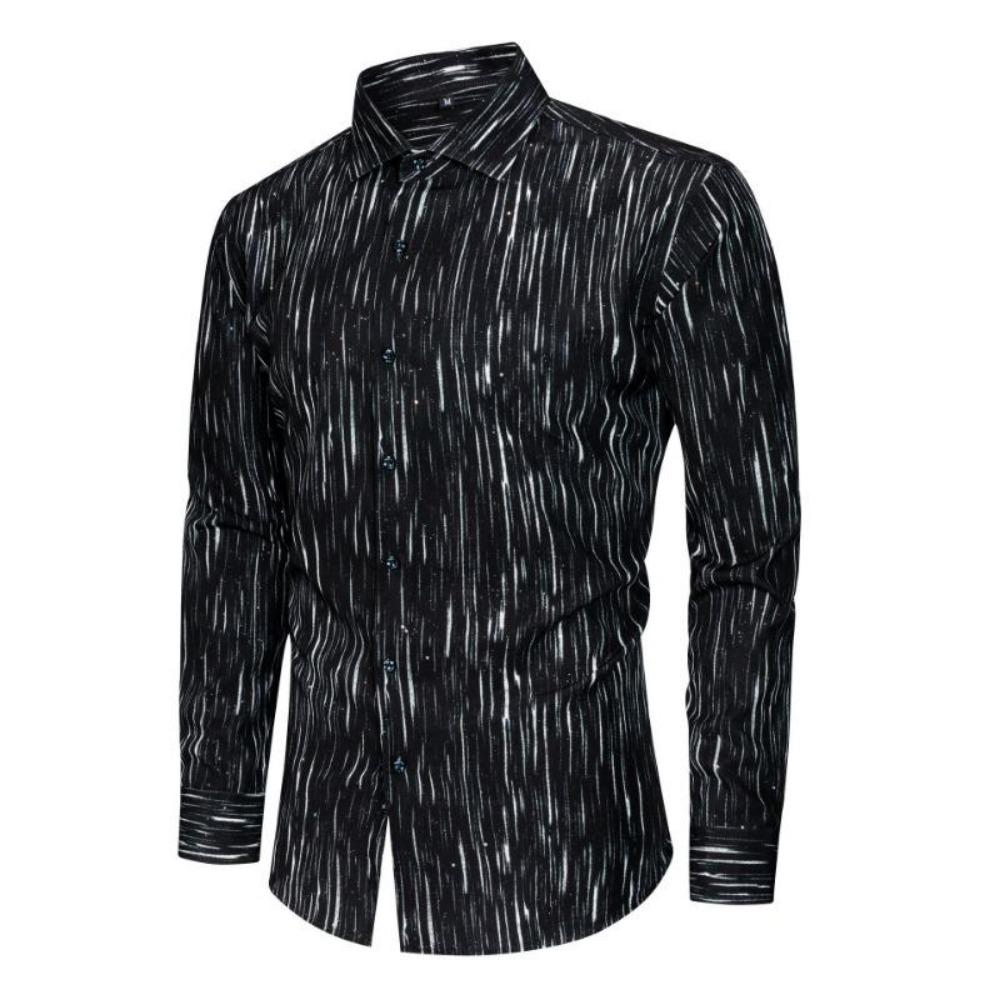 Spring Summer Men s Long Sleeve Button Down Shirt Black Vertical Stripe Print Casual Shirt S чёрный