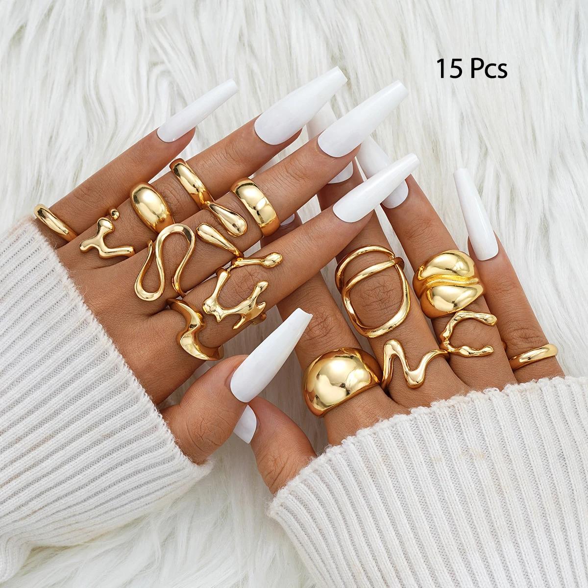 

15/46/47Pcs Fashion Geometric Knuckle Rings Set For Women Butterfly Heart Rose Gold Color Finger Ring Girls Trend Party Jewelry