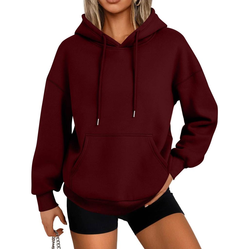 Women's Fashion Casual Solid Color Pocket Long Sleeve Hoodie