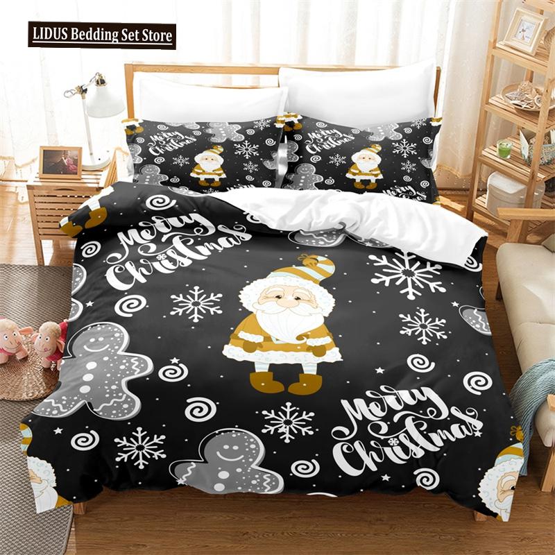 Merry Christmas Duvet Cover Set Twin King Queen Cartoon Santa Claus Bedding Set Polyester Christmas Gingerbread Man Quilt Cover