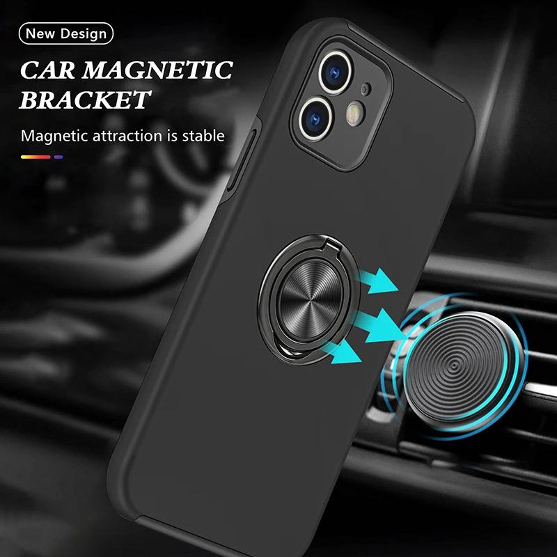 Matte Shockproof Case For iPhone 17 16 15 14 13 12 11 Pro Max XS Max XR Plus SE  Ring Holder Magnet Case Armor Bumper Cover