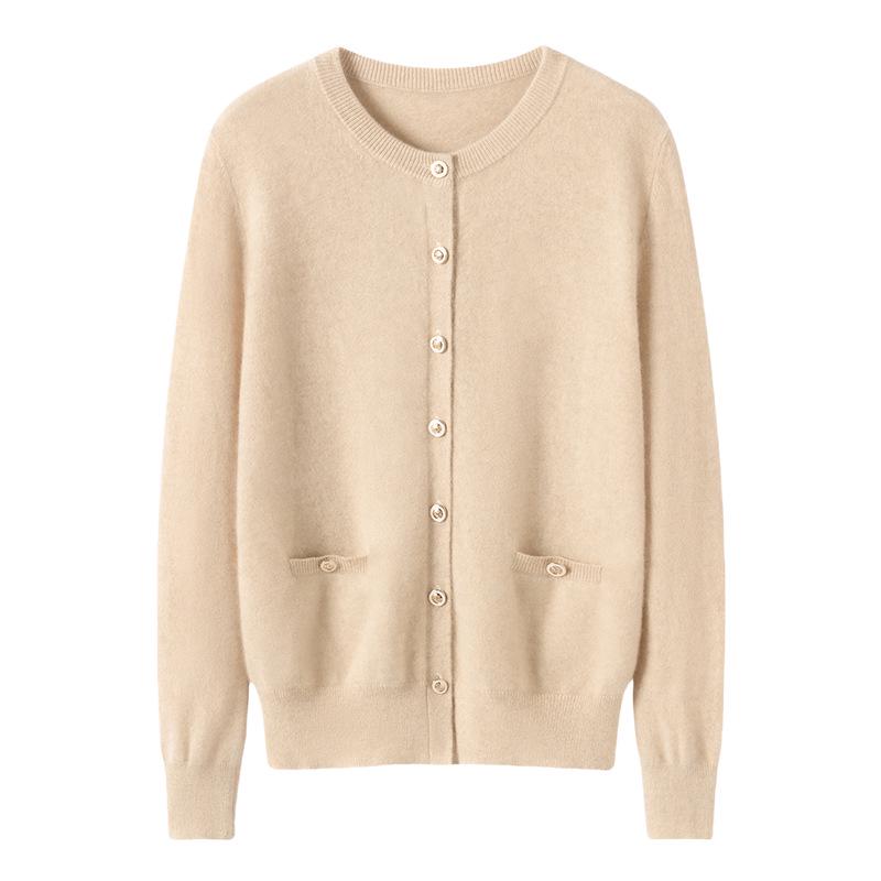 Lekasha Women's Round Neck Cashmere Cardigan - Loose Knit Sweater Jacket