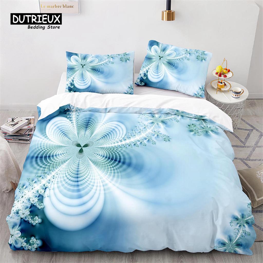Schneeflocken Bettbezug Winterthema Geometrisches Muster Bettwäscheset Mikrofaser Blau Floral Quiltbezug Für Mädchen Junge Weihnachtsdeko