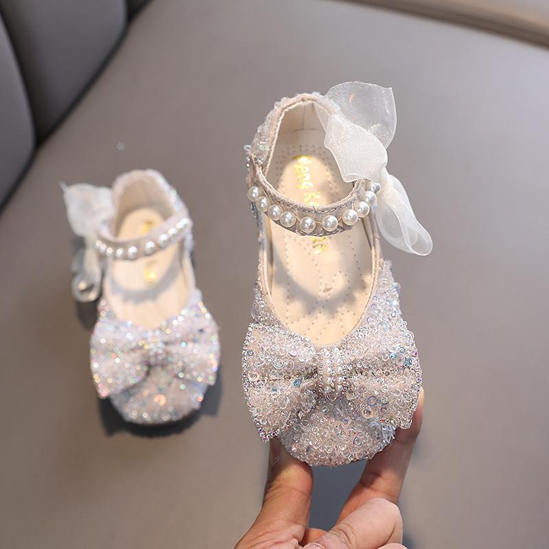 

Toddler Girl s Princess Shoes Sequins Lace Bowknot 21-36 Children Mary Janes Three Colors Trendy Party Kids Shoes Flats 36