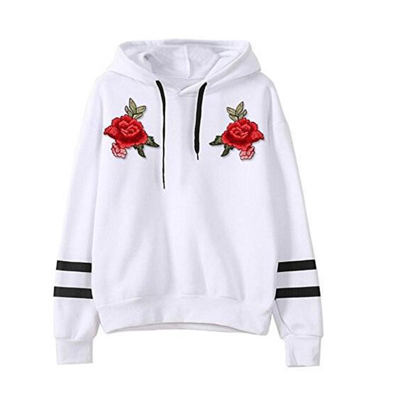 Женский пуловер с вышивкой розы и длинными рукавами, свободная толстовка XXL