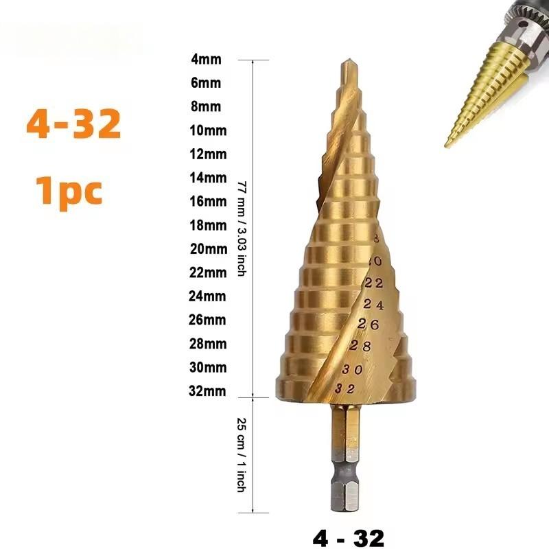 4-32mm/4-20mm/4-12mm HSS Titanium Coated Stepped Drill, Conical Drilling Tool Cutting Wood Holes and High Speed Steel Metal