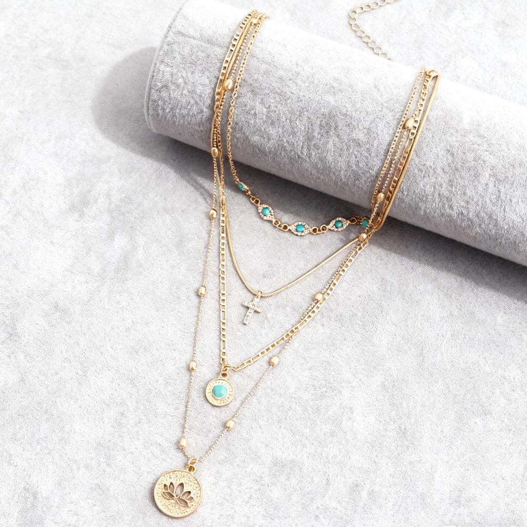 American Style Multi-layer Rhinestone Cross Pendant Necklace