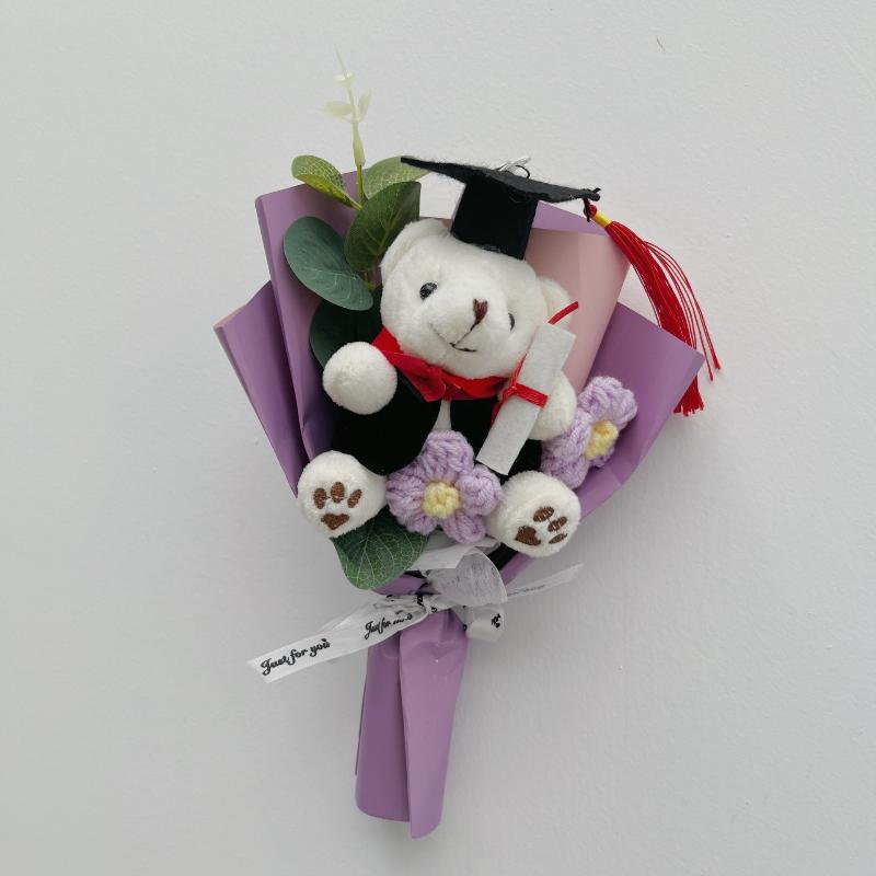 Mini Dr Bear Flower Bouquet Artificial Flowers Mother'S Day Gift Flowers Handmade Knitting Flower For Graduation Birthday Decor