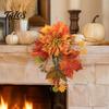 Fade Resistant Fall Ornament Artificial Maple Leaf Decoration, Autumn Decoration with Leaves Faux Dahlia, Rustic Hanging for Front Door Thanksgiving