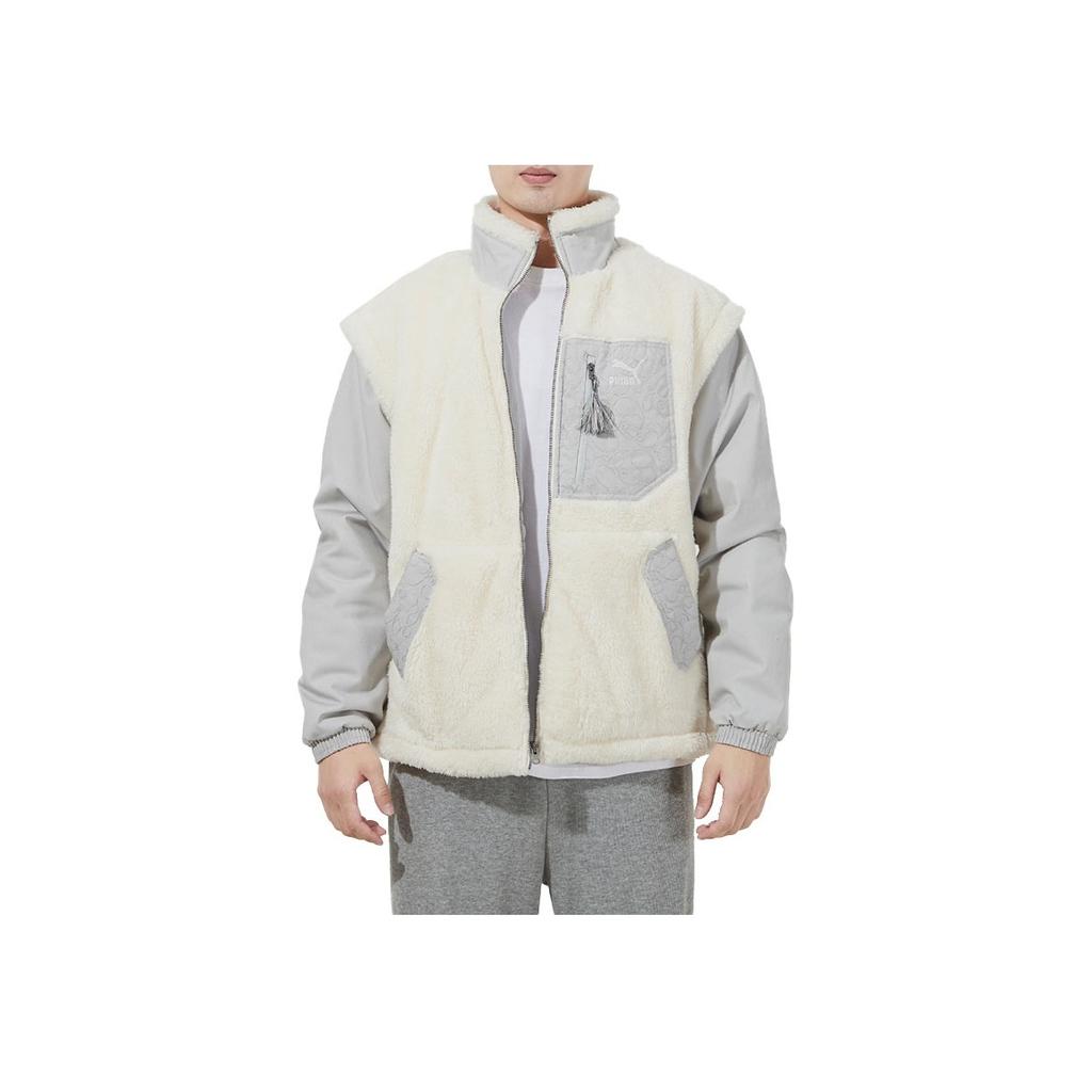 Puma Chaqueta de Algodón Patchwork de Borreguito Sintético Bordado de Bolsillo Hombre Chaquetas Blanco 534974-93