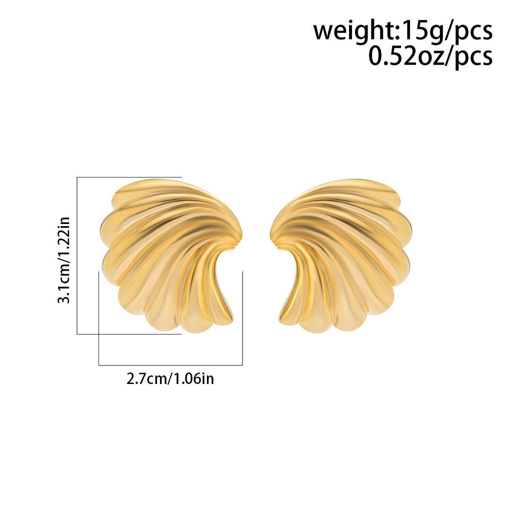 Exaggerated Metal Ginkgo Leaf Stud Earrings - Trendy Shell Texture for Sweet and Cool Girl Style