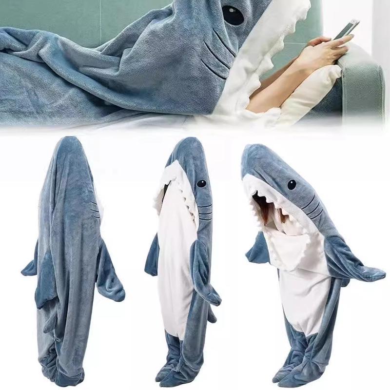 Flanell Erwachsener Hai Kapuzen-Schlafsack Einteiler Pyjama - Cartoon Fisch Design