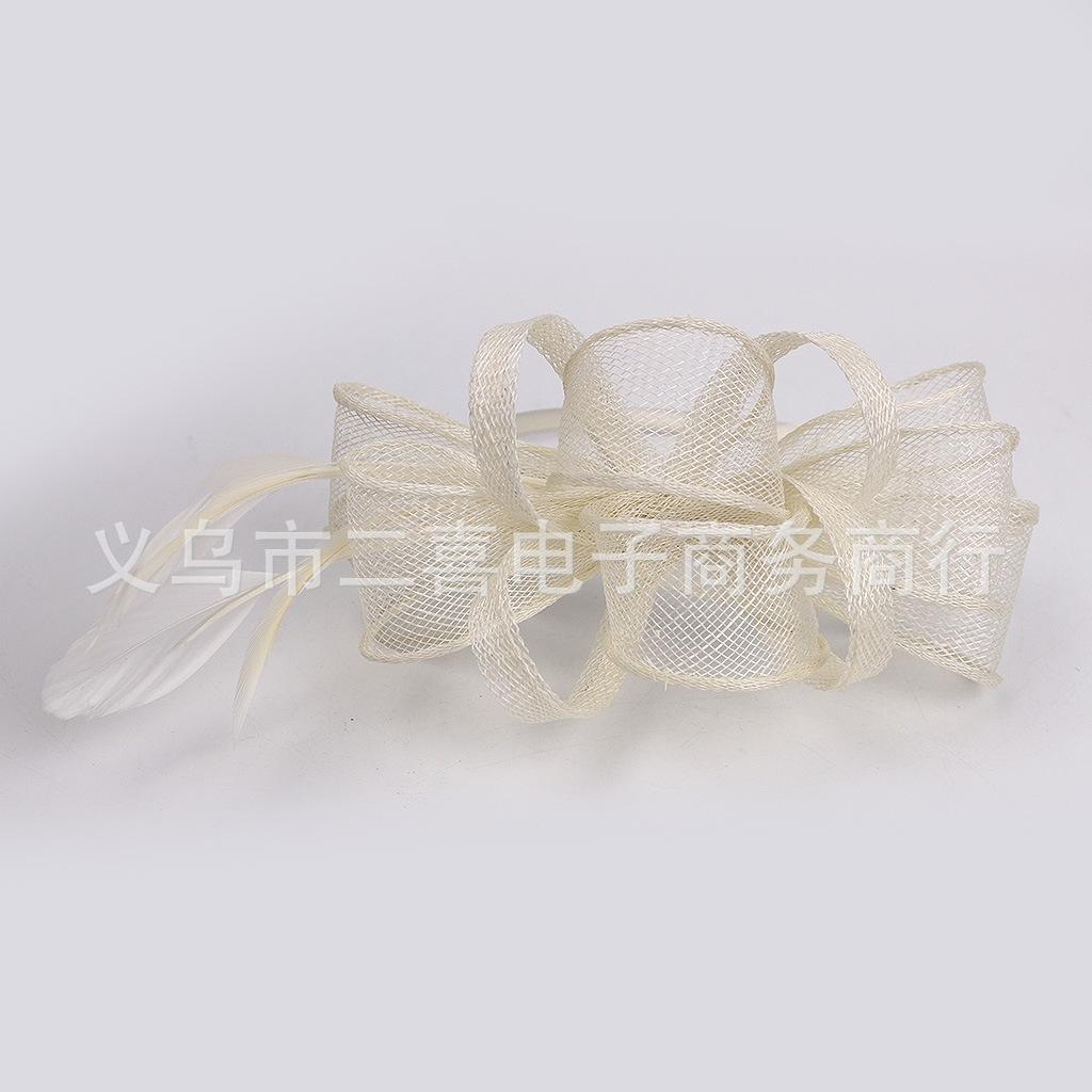 Fine Linen Yarn Bridal Tiara Feather Flower Hairpins Hair Ornaments, Prom Party Headbands, Top Hats