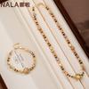 Handmade Geometric Pearl Tigers Eye Pendant Necklace Set With Crystal Accents Vintage Boho Style Women 31-40cm Adjustable