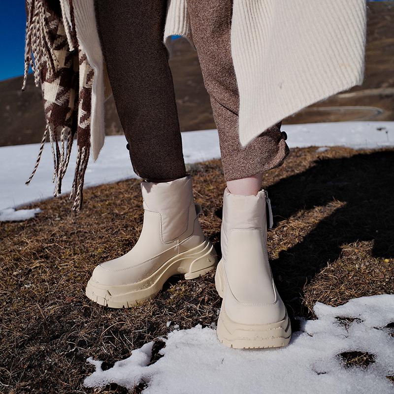 Krazing Pot Cow Leather Wool Blend Winter Round Toe Platform Snow Boots Zipper Women Casual Keep Warm Ankle Boots