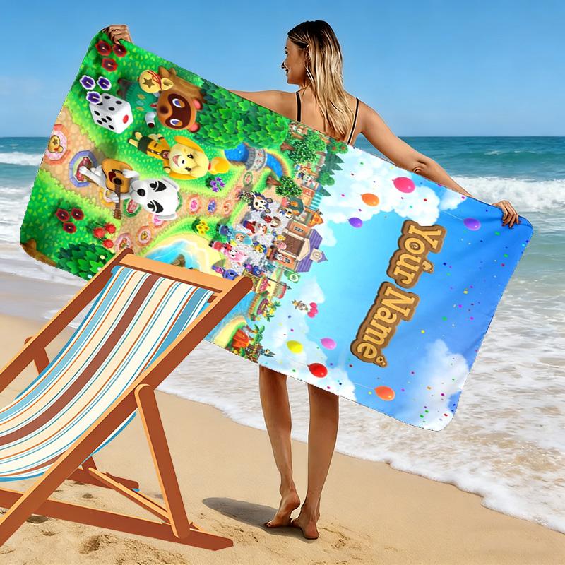 Name Custom Animal Crossing Print Beach Towel, Large Soft Quick Dry Towel for Beach Camping Swimming