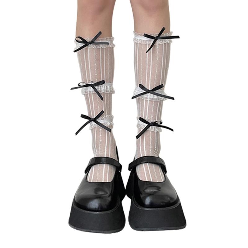 Sweet Lolita Calf Length Socks Soft Nylon Fabric Socks Breathable Socks Comfort Socks Perfect for Daily Wear and Cosplay