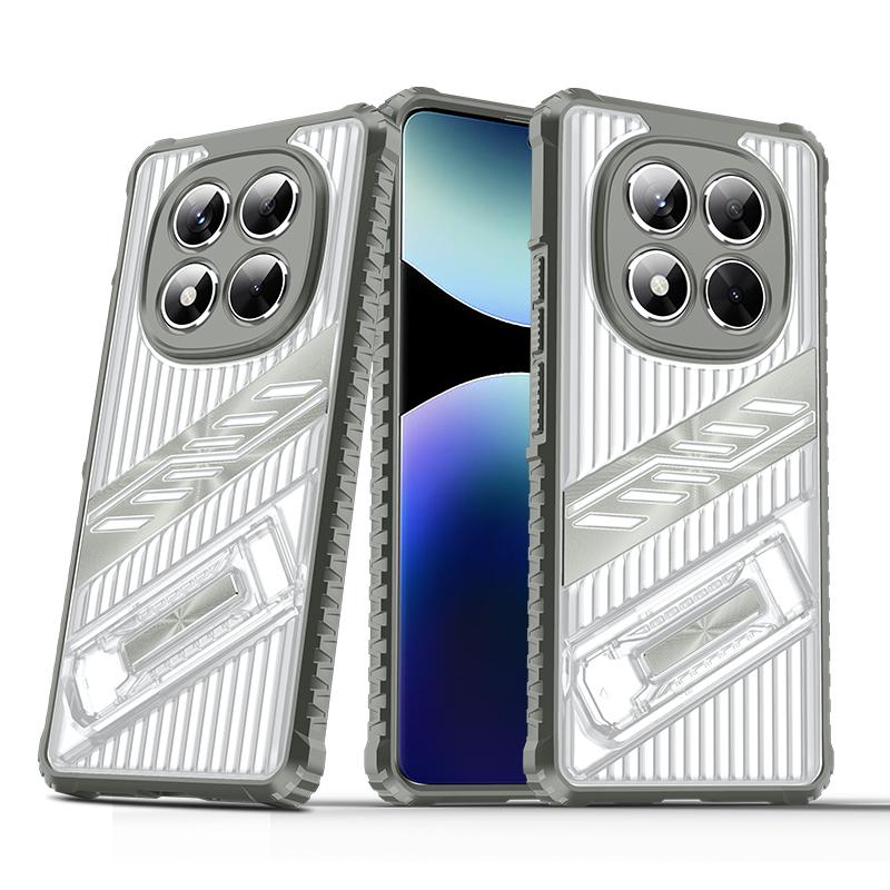 Luxury Folding Bracket Clear Case For Xiaomi Poco X6 M6 Pro Redmi 14C 13C Note 14 13 Pro+ Transparent Shockproof Stand Phone Cover