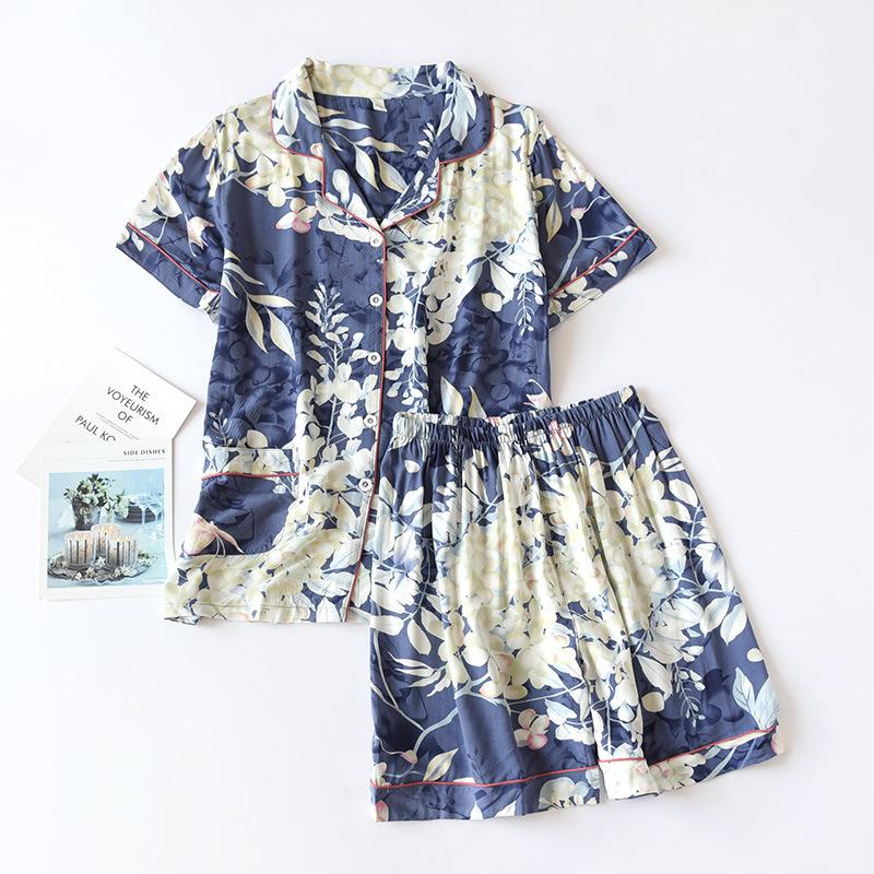 Women's Summer Short Sleeve Pajama Set - Loose Fit, Plus Size, Two-Piece with Shorts
