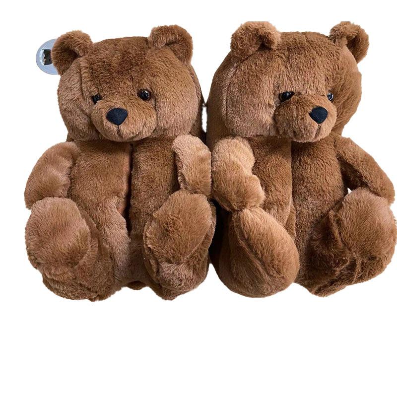Winter Plush Teddy Bear Slippers - Cute Indoor Cartoon Design