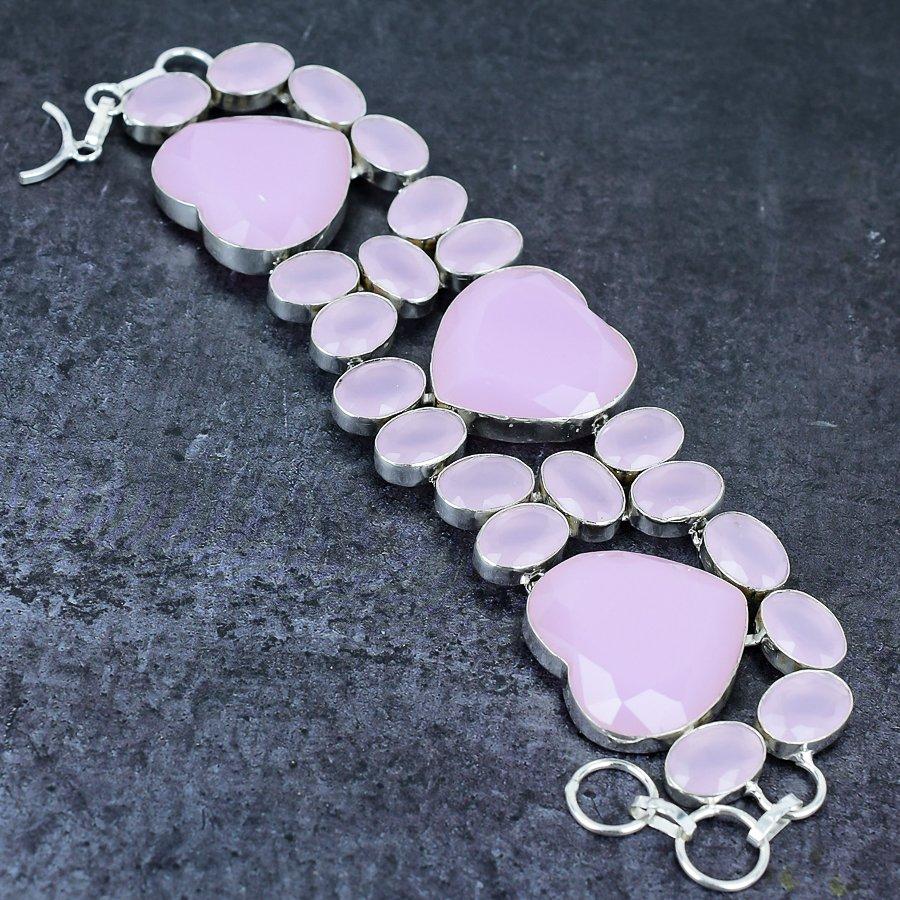 Bracciale in Argento Sterling 925 con Pietra di Calcedonio Rosa 7-8"
