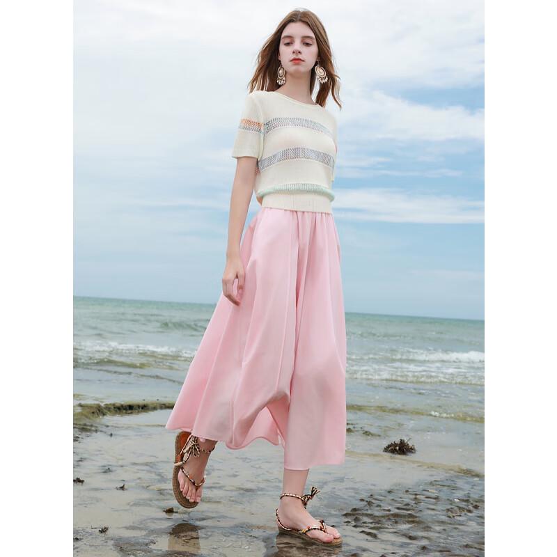 Sancai Летняя эластичная талия А-силуэт Миди Юбка 2025 L