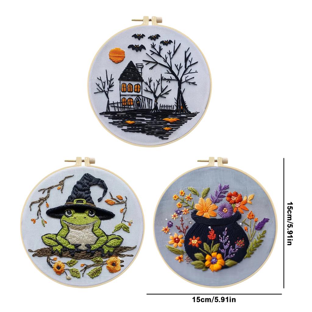 4 Pack Stamped Cross Stitch Kits with Embroidery Hoop Needles Threads Instruction Embroidery Kit Cross Stitch Set for Beginners