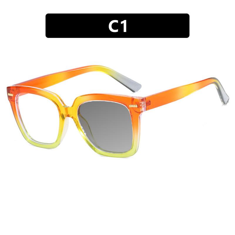 New Rainbow Candy Colored Square Oversized Photochromic Reading Glasses Women Anti Blue Ray Hyperopia Prescription Eyewear