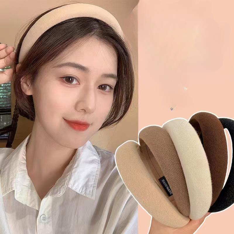 Trendy Solid Color Fabric Sponge Headband Sweet Girls Hair Accessories for Women Gift Jewelry