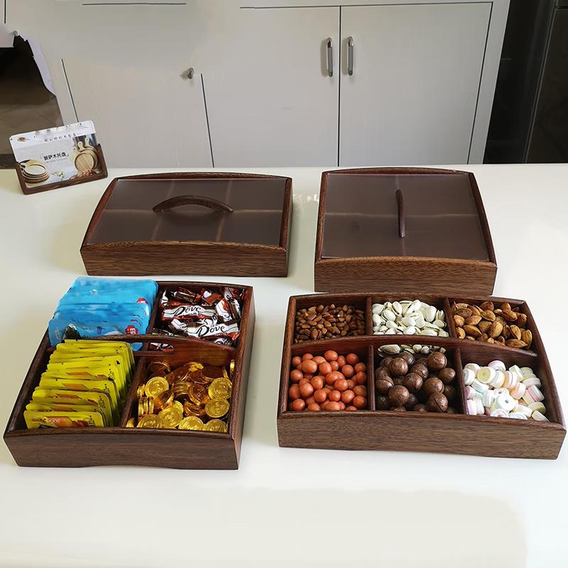 Деревянная коробка для хранения закусок и орехов с шестью отделениями