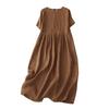Summer Cotton Linen Women Dresses Vintage Short Sleeve Casual Loose Back Bandage Harajuku Party Club Dress with Pockets