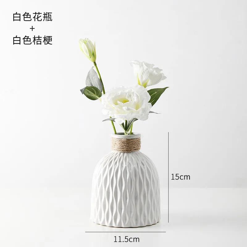 Nordic Ceramic Vase with Hemp Rope – Decorative Bottle for Living Room & Office