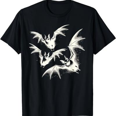 Camiseta Gótica Morcego Vampiro Vampyre Art Unissex Contraste Preto Branco Gráfico Asa de Morcego Casual Estética Gótica Manga Curta