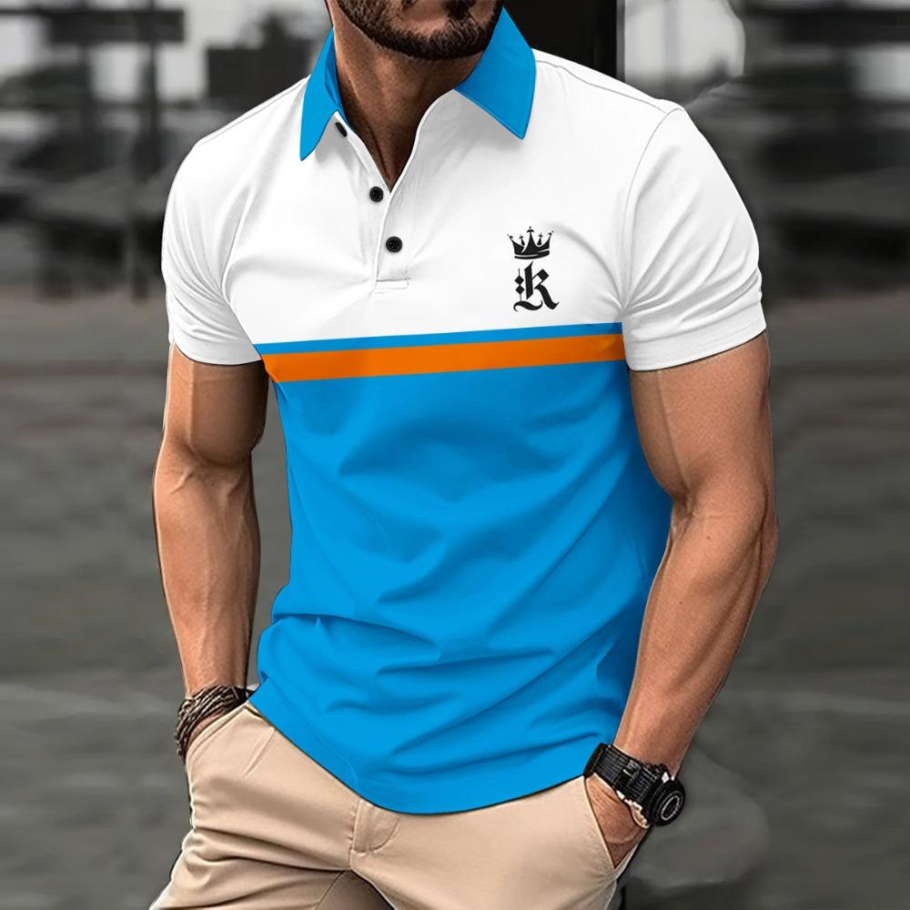 New Summer Men's Printed Button-down Polo Shirts, Sports Polo Shirts and Trendy T-shirts
