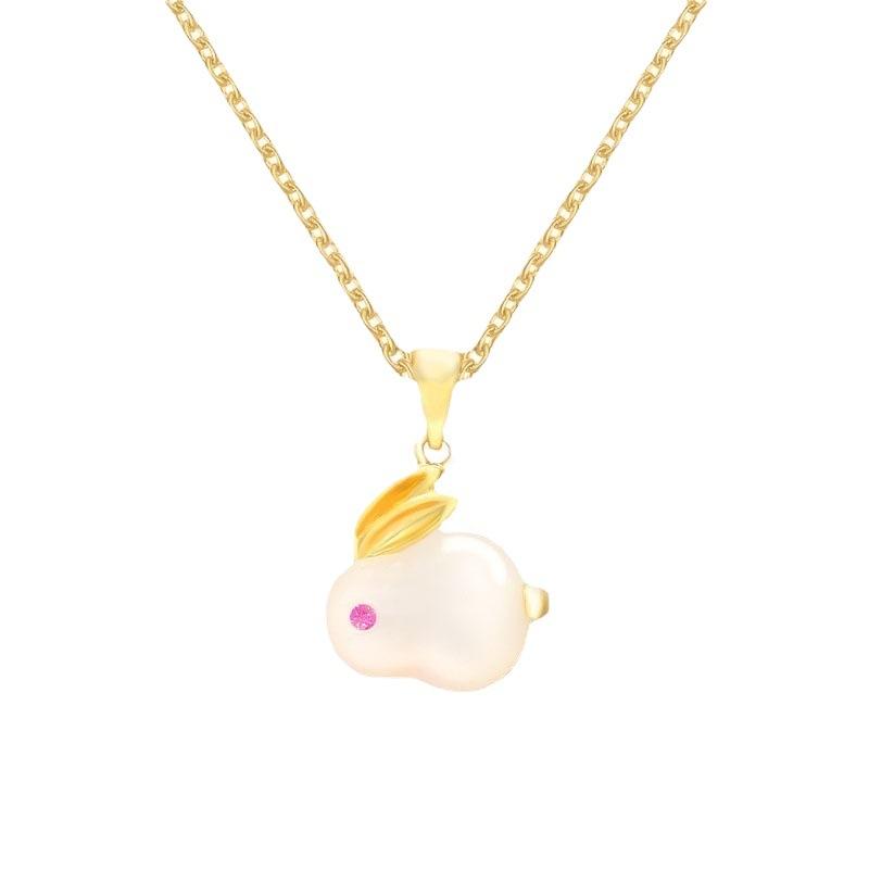 Little Jade Rabbit Necklace Women'S Premium Versatile Ethnic Style Hetian Jade Pendant Clavicle Chain Accessories
