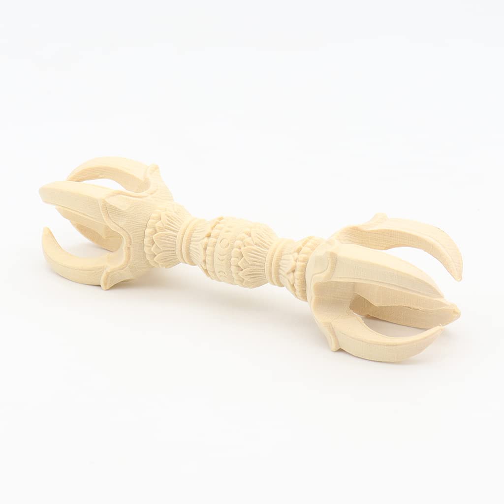 Kurita's Special Buddhist Statue [Buddhist Implement] 12cm Five-pronged Vajra, Carved Buddhist Altar Item, Made of Cypress Wood, 2789