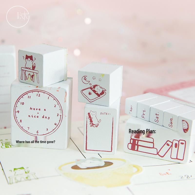 Mu Ran Creative Wooden Stamp Set: Cute Retro Life Apocalypse Theme.