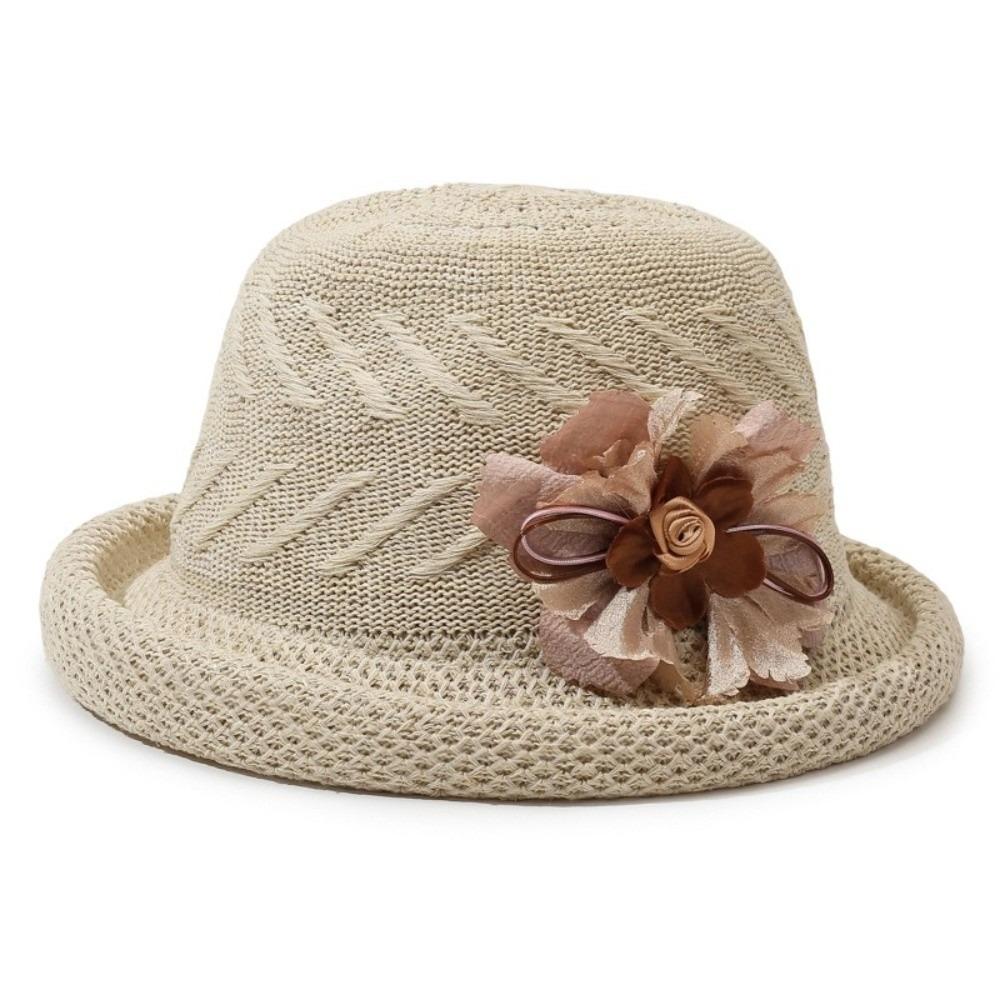 Rolled Brim Sunscreen Bucket Cap Solid Color Women Sun Cap Versatile Flower Fisherman Hat  Camping
