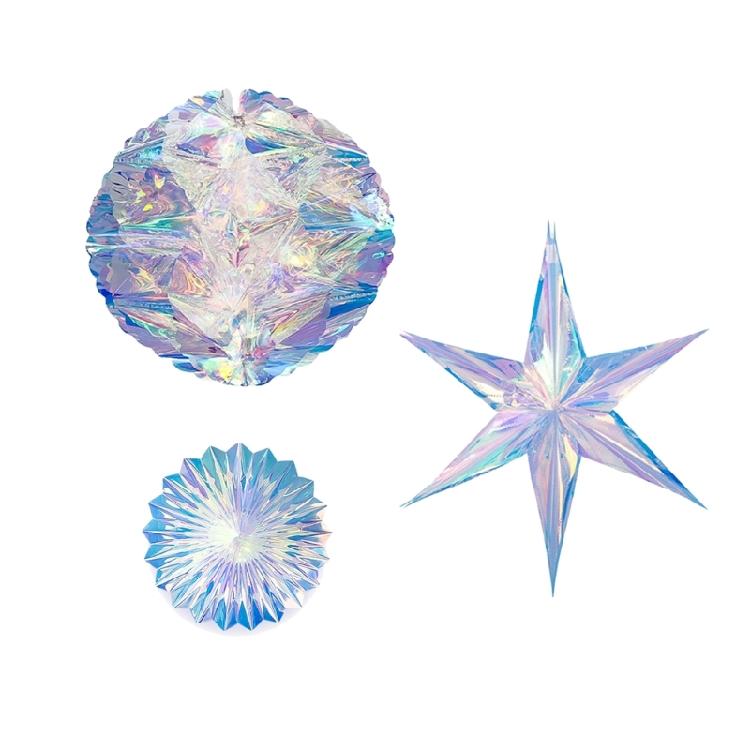 Irisierendes Schneeflocken- und Stern-Waben-Deckendekorations-Set mit 6 Stück für Feiertags- und Themenpartys, Zubehör für den täglichen Gebrauch