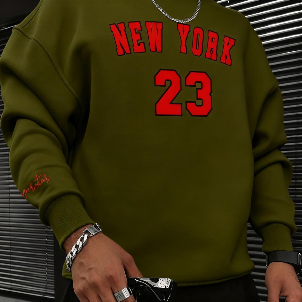 

Men s Fashion Trend Casual Long Sleeve Round Neck Pullover Hoodie with Velvet Print for Winter M