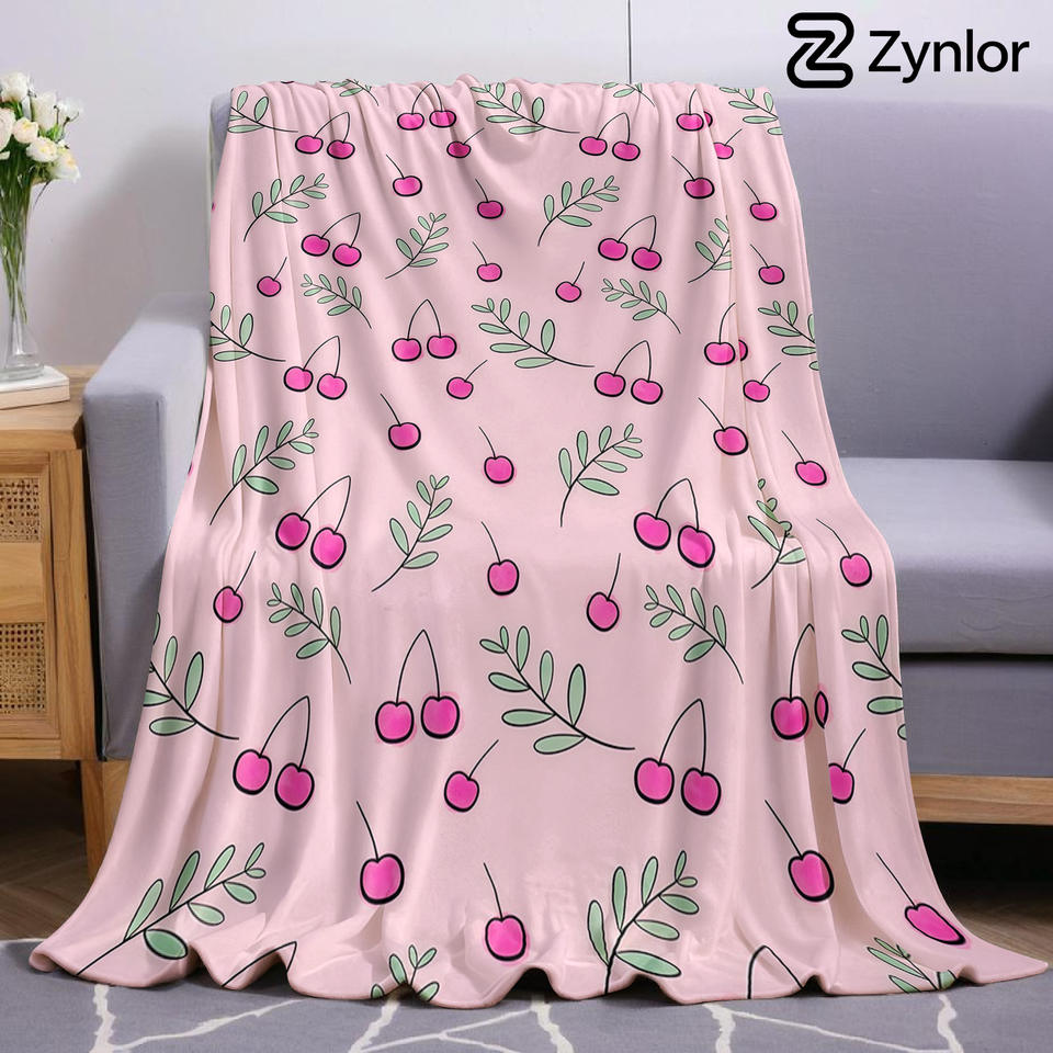 Pink Cherry Branch Lightweight Microfiber Soft Christmas Fleece Blanket Warm Cozy Throw for Bed Sofa Office Travel All Season