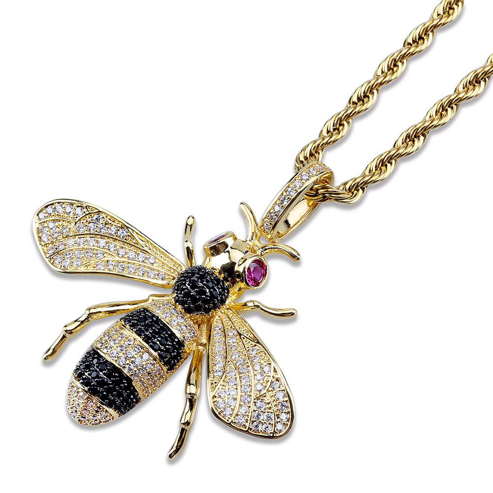 European and American Popular Bee Style Trendy Brand Personality Pendant with Micro Inlaid Colored Zircon