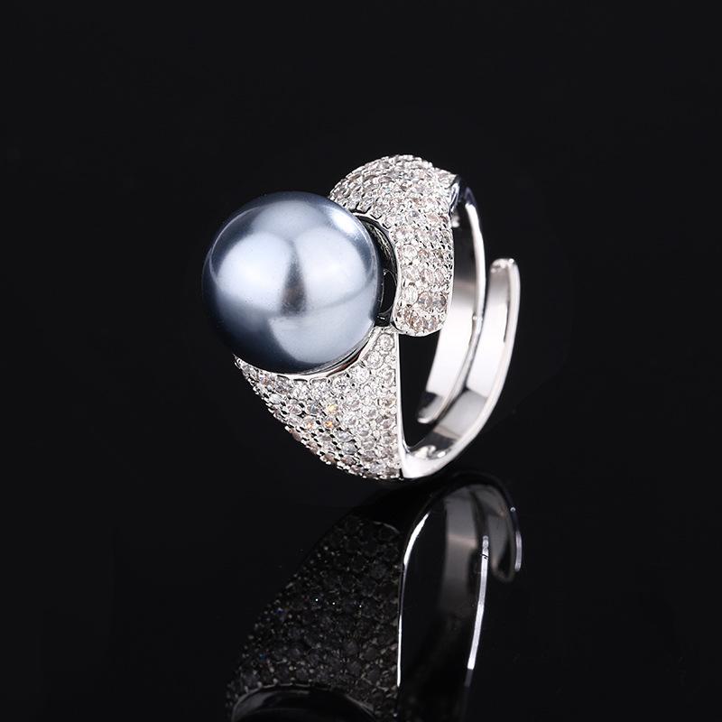 Jewelry Copper Platinum Plated Pearl Temperament Simple Ring 14Mm