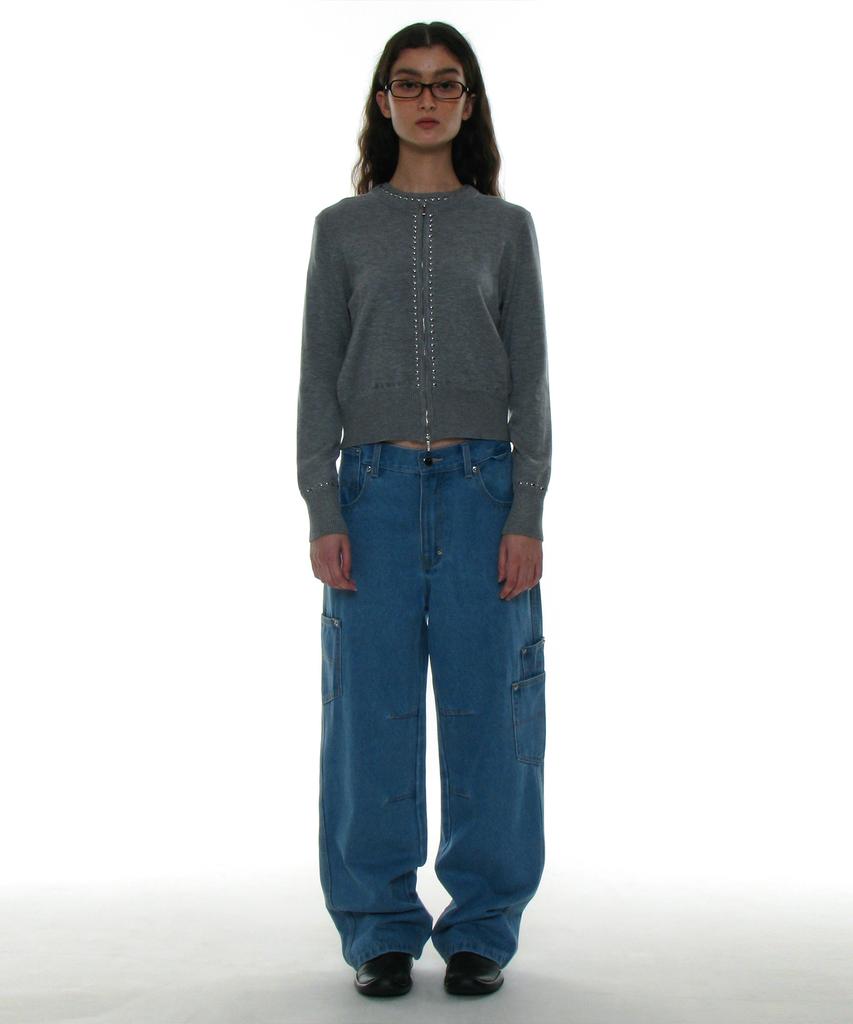 PARTIMENTO WOMEN Asymmetrical Pocket Work Jeans_Light Blue